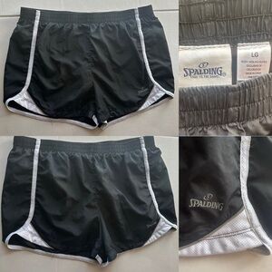 ✨🖤Spalding LG Black & White Athletic Running Shorts Drawstring Lined Gym Workout